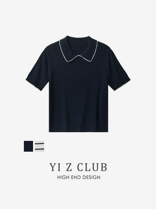 Blusa Tejida para Mujer | Manga Corta, Cuello con Contraste y Slim Fit  Opción comercial