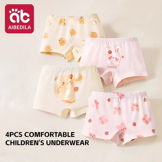 AIBEIDILA, 4 pares de bragas para niños, bragas bonitas para niñas, calzoncillos Boxer antibacterianos de dibujos animados para niñas, calzoncillos de algodón suave para bebés de 1 a 14 años
