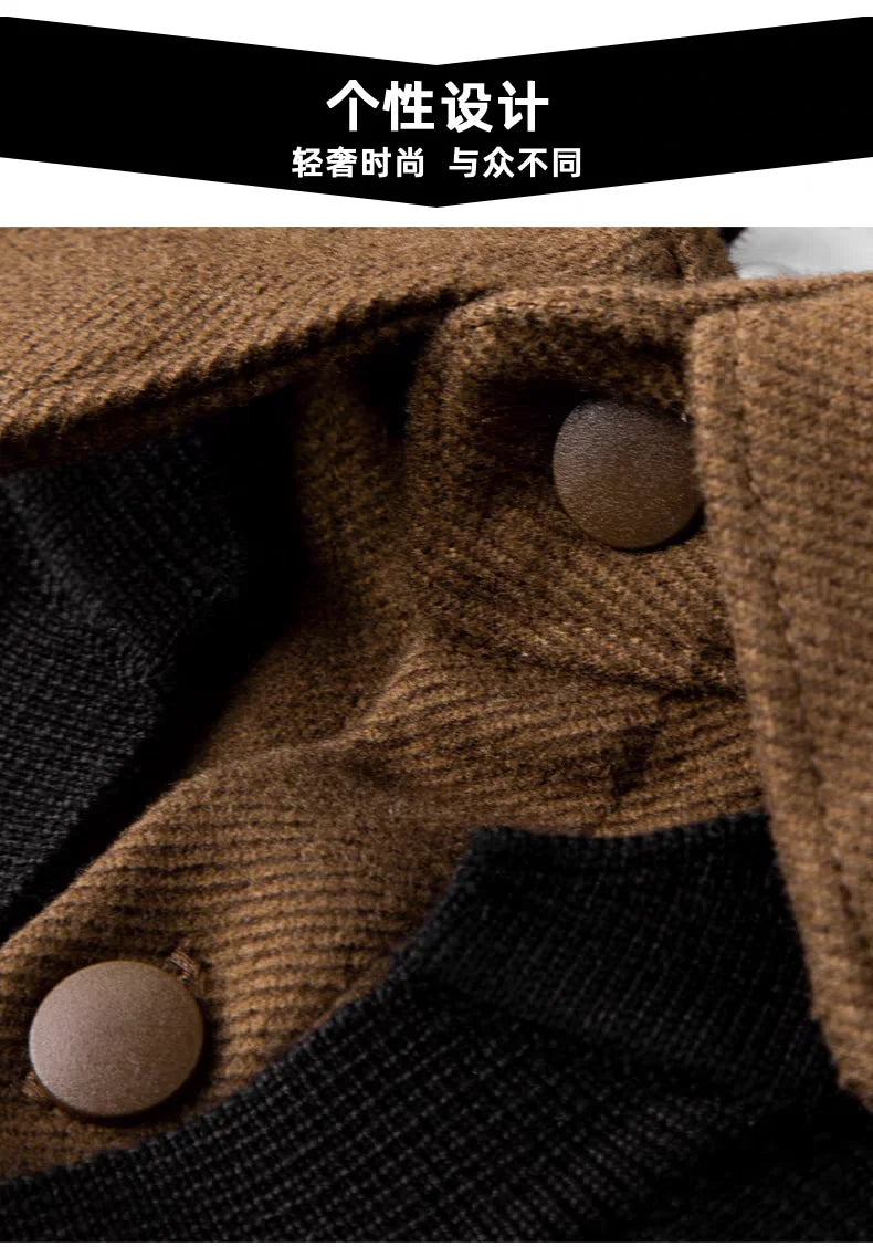 Suéter de punto de alta calidad para hombre, camisa de lana gruesa con cuello empalmado, suéteres con cuello en V, suéter de punto de dos piezas para Otoño e Invierno
