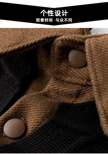 Suéter de punto de alta calidad para hombre, camisa de lana gruesa con cuello empalmado, suéteres con cuello en V, suéter de punto de dos piezas para Otoño e Invierno