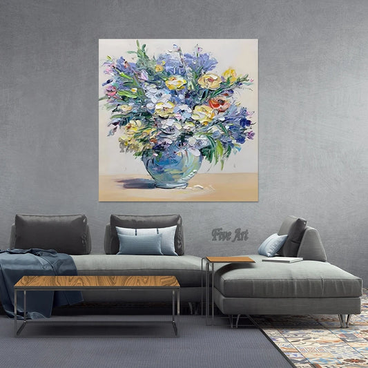 Hermosas pinturas abstractas florales modernas, decoración artística en lienzo sin marco, flores en jarrón, imagen de pared para sala de estar