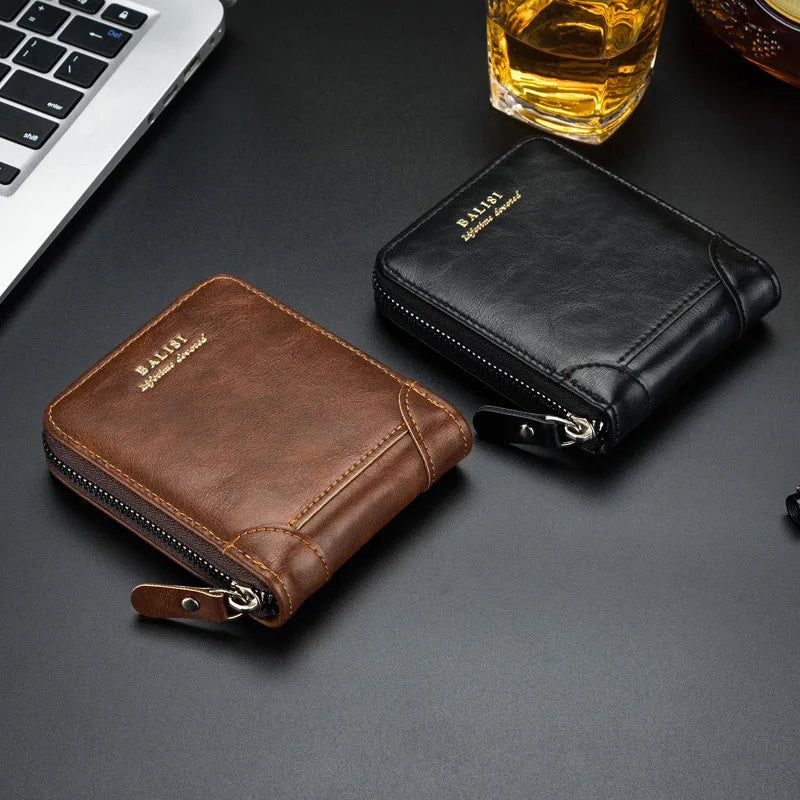 Nueva cartera de moda para hombre, monedero de cuero PU con cremallera, billeteras cortas de estilo Retro para hombre, tarjeteros, almacenamiento de monedas, monedero