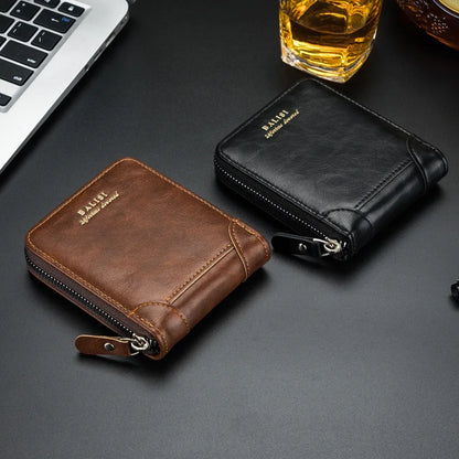 Nueva cartera de moda para hombre, monedero de cuero PU con cremallera, billeteras cortas de estilo Retro para hombre, tarjeteros, almacenamiento de monedas, monedero