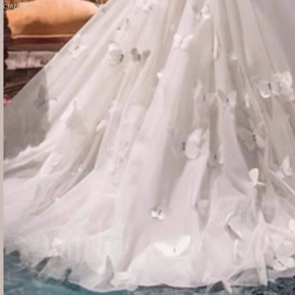 Vestido de fiesta de princesa largo blanco para niñas con tren para actuación de Piano vestido Formal de desfile de cumpleaños de boda para niñas de flores