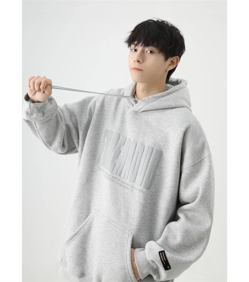 Sudaderas con capucha con estampado de espuma y letras de otoño para hombre, novedad de 2025, sudaderas con capucha Vintage de lana de algodón de gran tamaño, ropa de calle Y2K