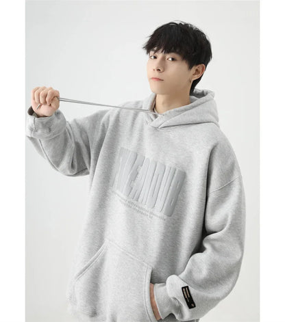 Sudaderas con capucha con estampado de espuma y letras de otoño para hombre, novedad de 2025, sudaderas con capucha Vintage de lana de algodón de gran tamaño, ropa de calle Y2K