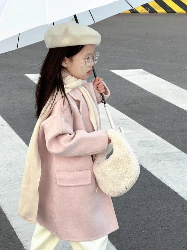 Ropa Infantil Coreana, Abrigo de Lana de Doble Cara para Niños y Niñas, Abrigo Largo de Lana Coreana, Abrigo de Algodón Imitación de Doble Cara