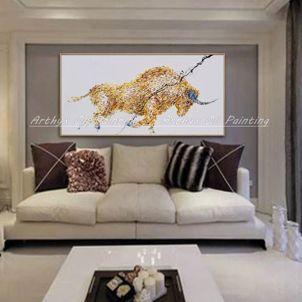 Arthyx, pintura al óleo de toro abstracta con textura acrílica sobre lienzo, imágenes artísticas modernas hechas a mano para decoración del hogar y sala de estar + paquete Switch in Art completo