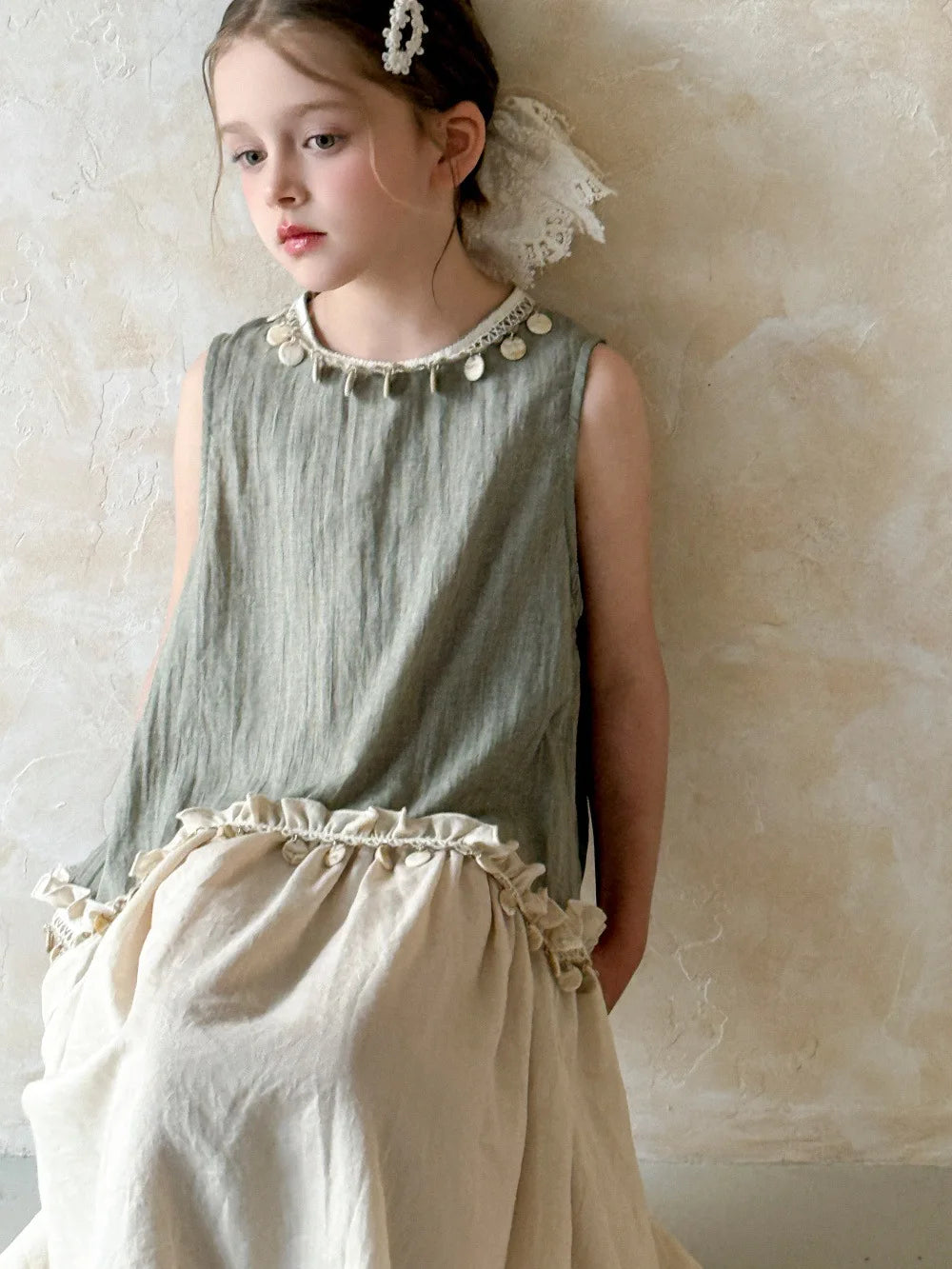 Dulce vestido para niñas verano 2025 nueva moda para niños temperamento Color contrastante vestido bohemio tendencia