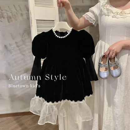 Ropa de otoño para niños, falda de princesa para niñas, vestido negro a la moda, falda de princesa de cumpleaños para bebés, 2024
