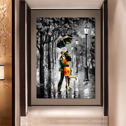 Póster de Lona con Escena Nocturna de Calle, Pareja Bailando, Arte Abstracto Pintado a Mano, Pintura al Óleo Grande, Decoración Estética para Habitación+ Paquete Switch In Art completo