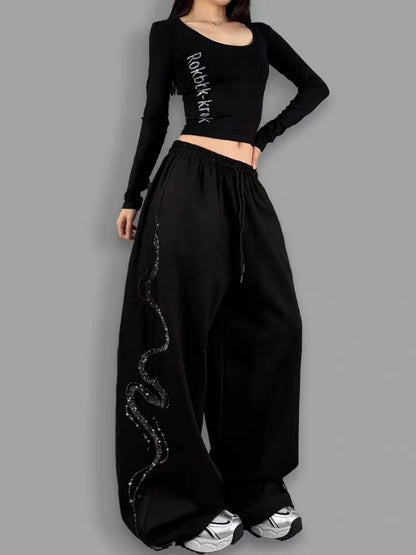 Pantalones Casuales de Pierna Recta con Estampado de Serpiente, Estilo Urbano Americano, para Bailar, Cintura Alta, Mezcla de...