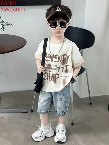 Conjunto de Verano para Niños y Adolescentes, ropa de algodón con letras de manga corta, a la moda, 2 piezas