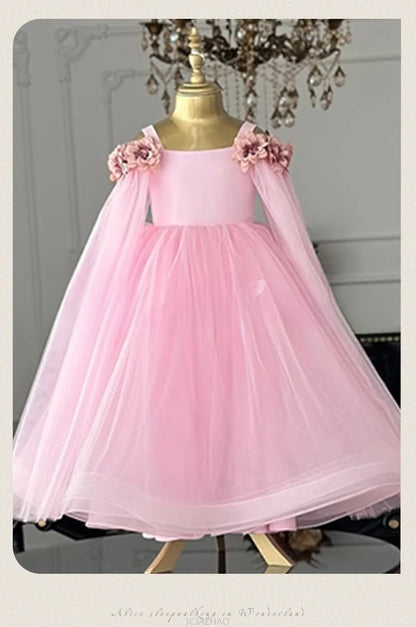 Vestido de boda para niños, vestidos de boda rosas con flores para niñas, ropa para niños, actuación de Piano, presentador, vestido de fiesta de cumpleaños de princesa, disfraz
