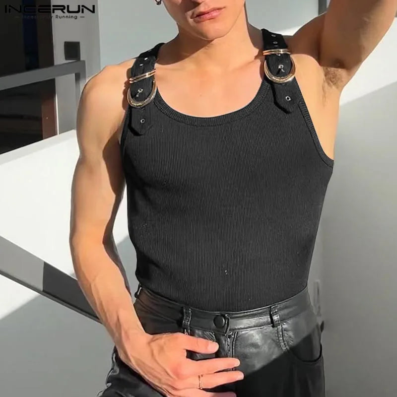 Fashion Men Tank Tops Casual Style Tops INCERUN New Style Men's Mesh Vests Streetwear Solid Color Casual Men Clothing S-5XL
