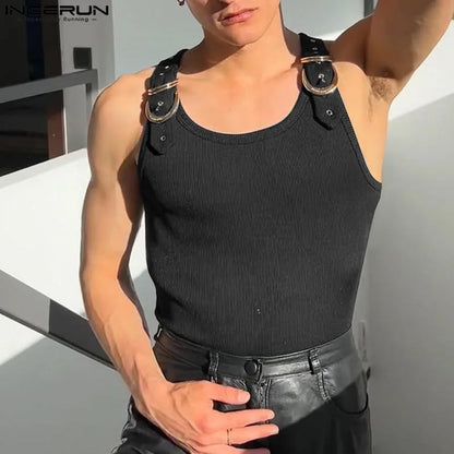 Fashion Men Tank Tops Casual Style Tops INCERUN New Style Men's Mesh Vests Streetwear Solid Color Casual Men Clothing S-5XL