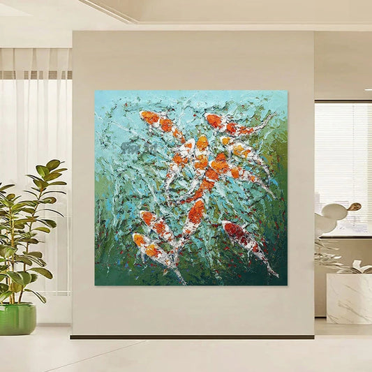 Pinturas al óleo de diseño animal, arte en lienzo, decoración de imagen para habitación de niños, sin marco, pared pintada a mano de pez abstracto de alta calidad