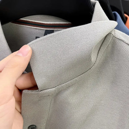 Polo de manga larga de otoño 2025 para hombre, 100% algodón transpirable, estilo informal de negocios con cuello de algodón clásico