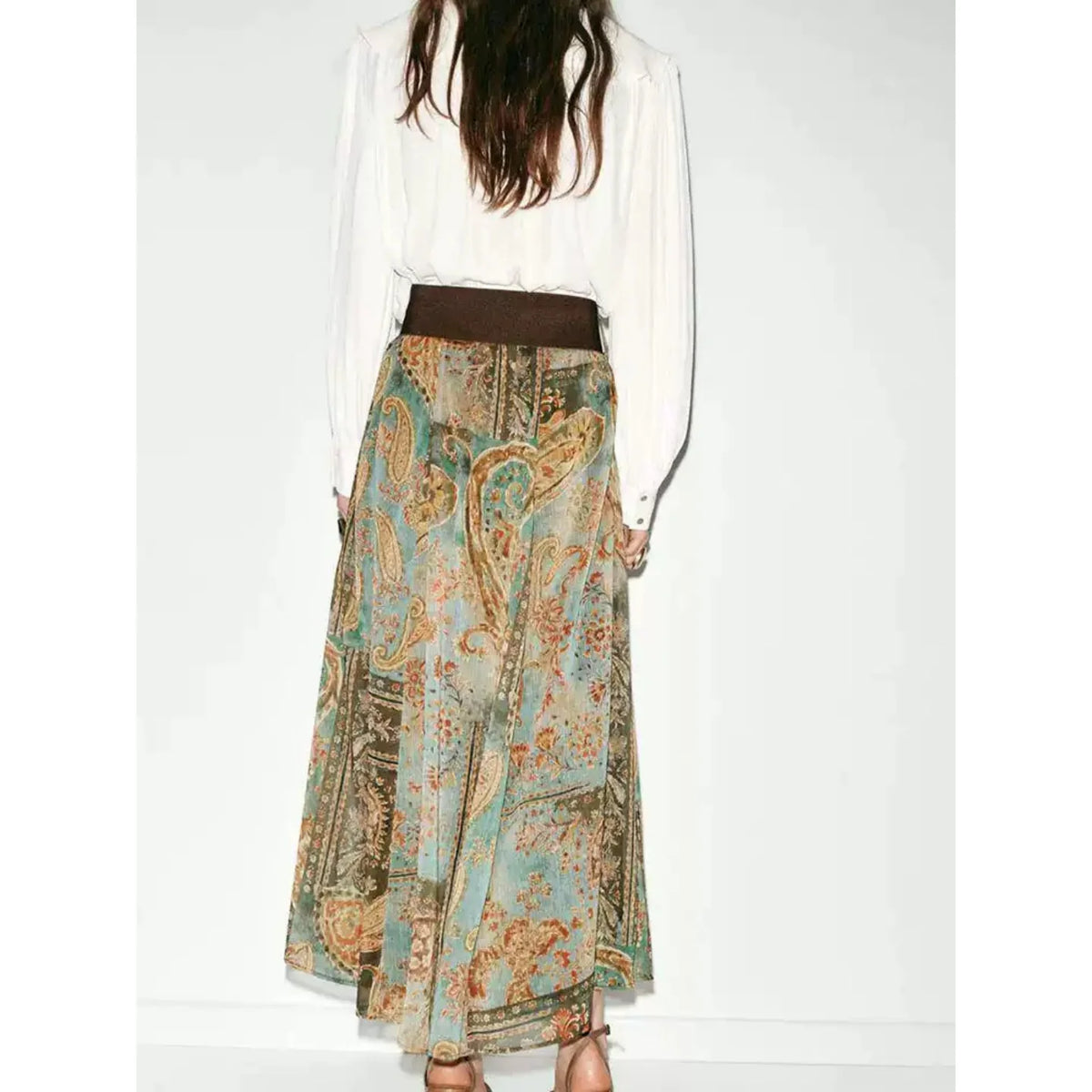 Falda Midi de Gasa con Estampado Retro Dulce y Moderno para Mujer, Estilo Veraniego, Diseño Holgado en la Cintura, Corte en A...