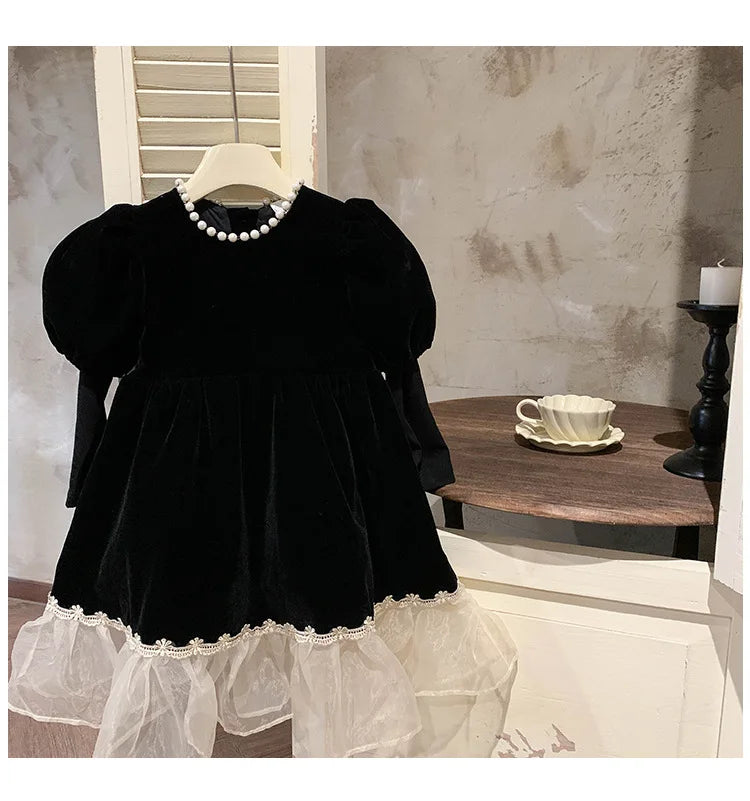 Ropa de otoño para niños, falda de princesa para niñas, vestido negro a la moda, falda de princesa de cumpleaños para bebés, 2024