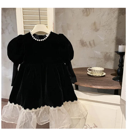 Ropa de otoño para niños, falda de princesa para niñas, vestido negro a la moda, falda de princesa de cumpleaños para bebés, 2024