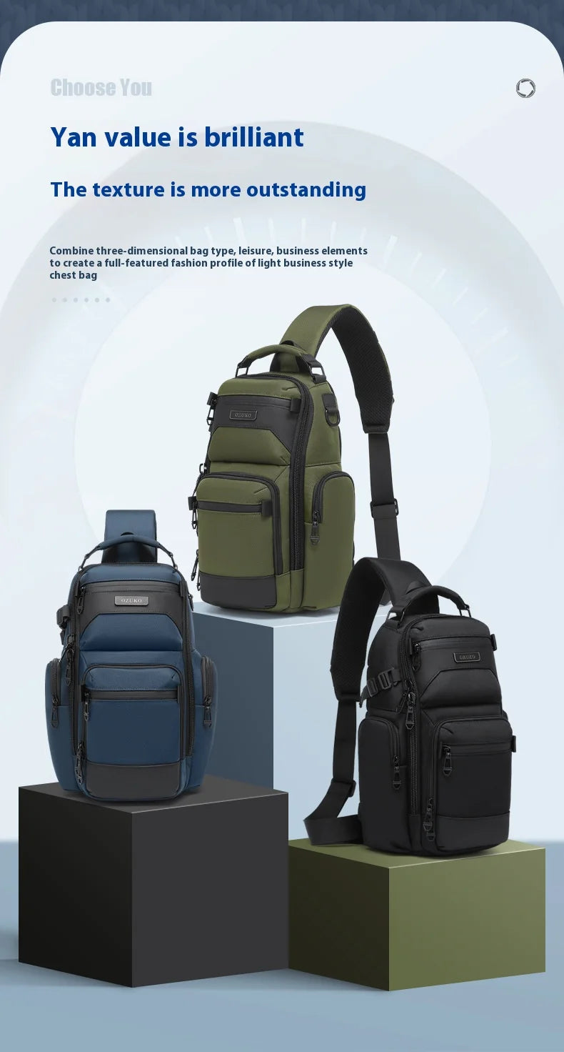 Bolso de pecho OZUKO, elegante bolso cruzado multifuncional, bolso cruzado de viaje ligero e impermeable para hombre