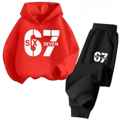 67 conjunto de sudaderas con capucha elegantes para niños de 4 a 13 años, ropa de calle coreana, chándal de bloque, sudadera cómoda a la moda para niños, conjuntos de 2 uds, traje de pantalón