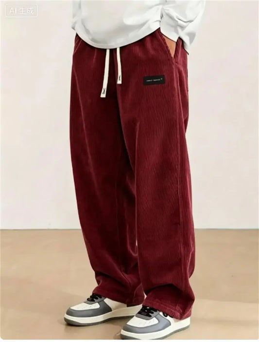 Pantalones de chándal casuales de pana de color liso con cordón para hombre, estilo jogger, para primavera-otoño 2026