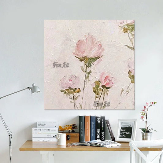 Rosa rosa hecha a mano hermosa pintura de flores lienzo arte abstracto cuadros de pared del Hotel obra de arte hecha a mano artesanía de decoración del hogar