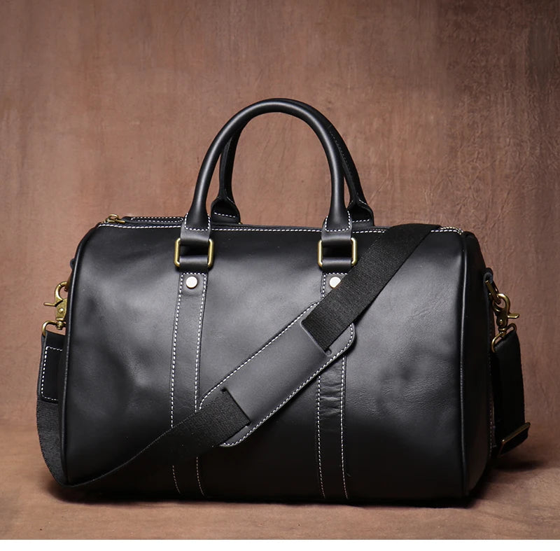 GURO-bolsos de viaje Retro de cuero de vaca para hombre y mujer, bolso de mano de cuero genuino, bolsa de Fitness de fin de semana de lujo, equipaje de viaje corto
