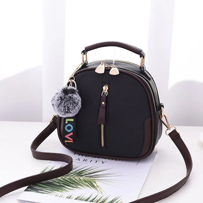 Bolsos pequeños de cuero PU para mujer, bolso de hombro tipo bandolera con diseño de bola de pelo, bolsos de mensajero de lujo a la moda para mujer