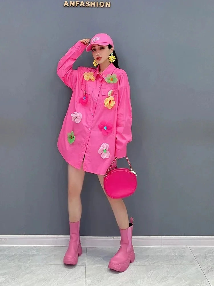 Blusas Largas de Algodón con Lentejuelas, Flores y Puntadas, para Mujer, Primavera 2025, Camisa de Manga Larga, Estilo Y2K, Blusas