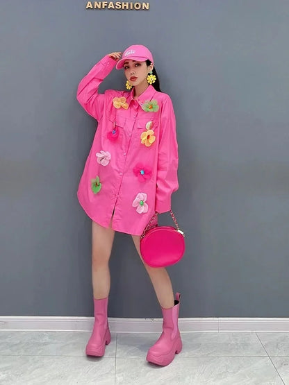 Blusas Largas de Algodón con Lentejuelas, Flores y Puntadas, para Mujer, Primavera 2025, Camisa de Manga Larga, Estilo Y2K, Blusas