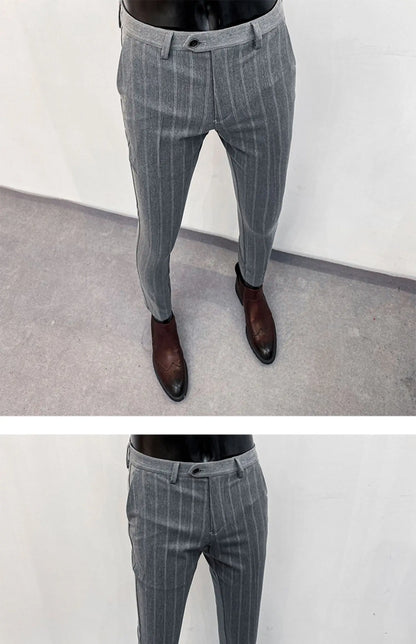 Pantalones de traje a rayas para hombre, pantalón de vestir Social para oficina de negocios, informal, ajustado, para boda, 2022