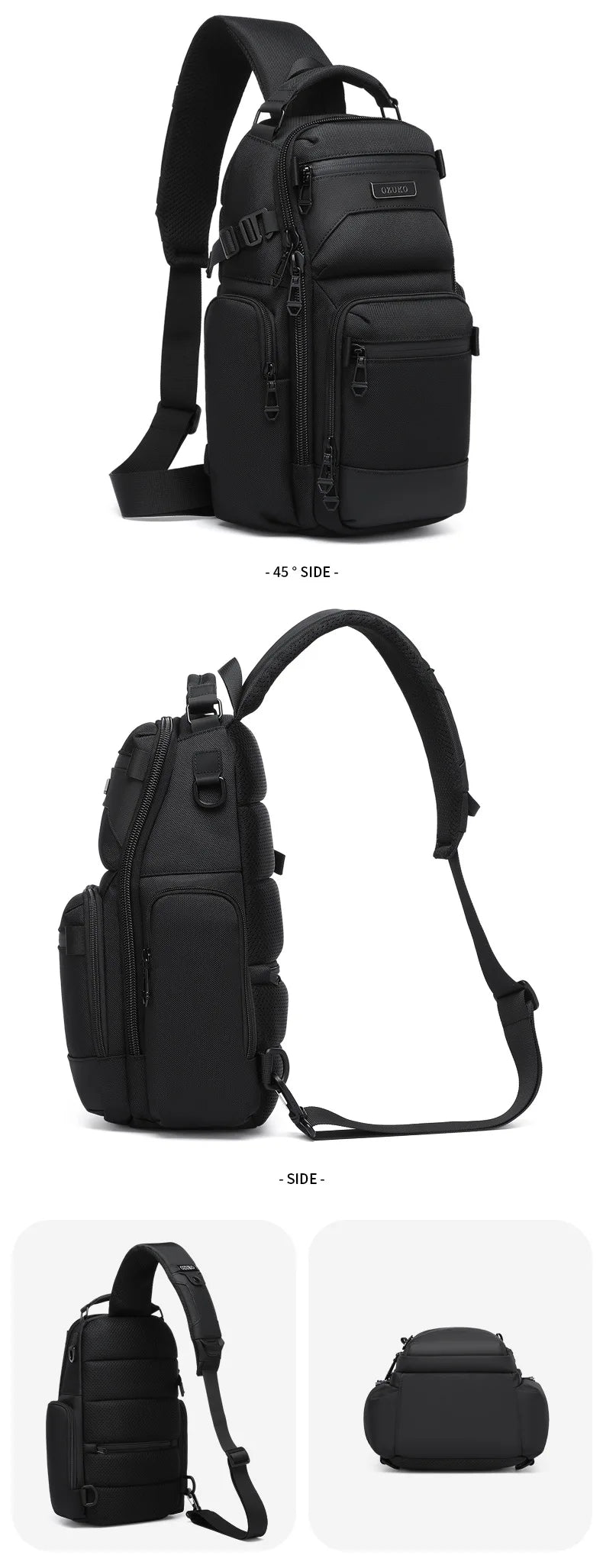Bolso de pecho OZUKO, elegante bolso cruzado multifuncional, bolso cruzado de viaje ligero e impermeable para hombre