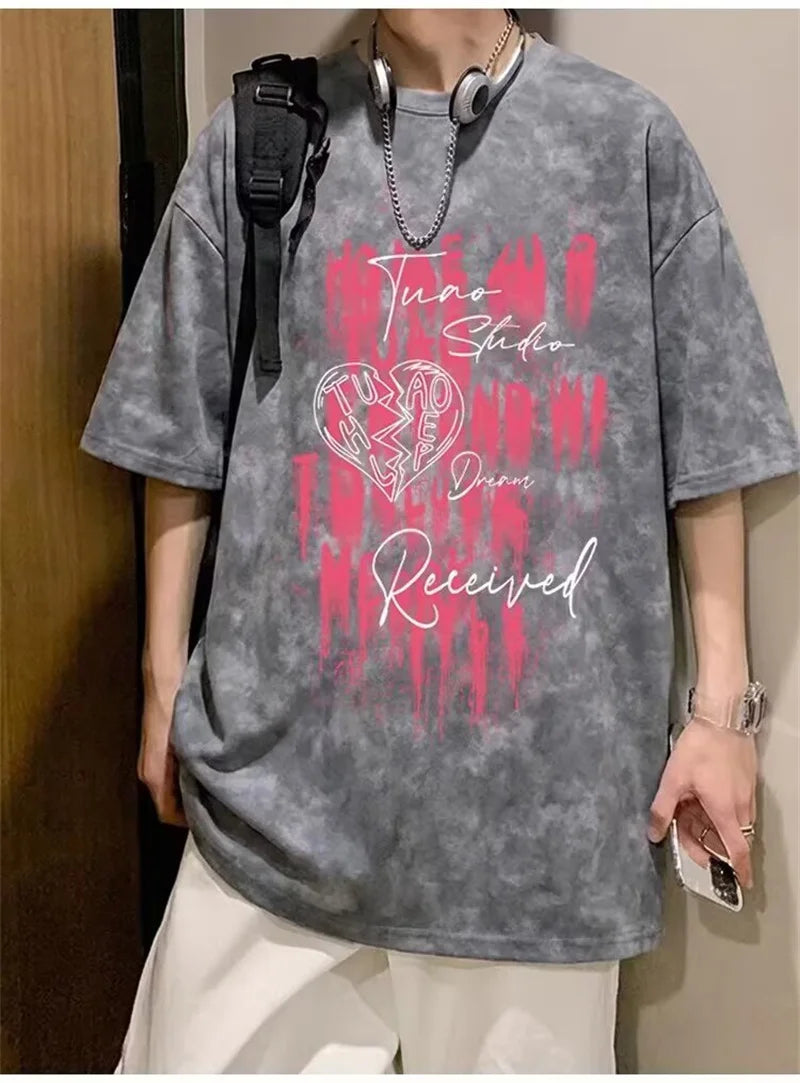 Camisetas de Verano 2026 para Hombre con Estampado Tie-Dye y Gráficos de Graffiti, Camisetas Oversize Juveniles con Estampado de Letras, Tops de Moda Urbana con Contraste de Color