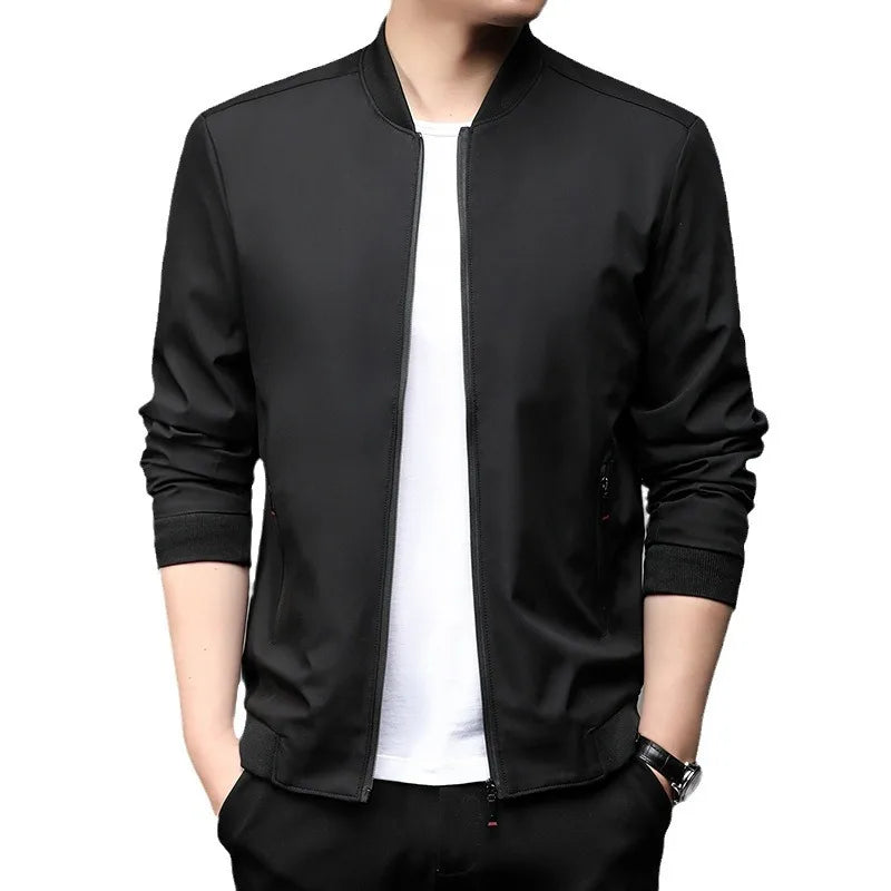 Chaquetas de alta calidad para hombre, chaqueta informal inteligente con cuello de béisbol, abrigo ajustado, prendas de vestir exteriores de Color sólido, primavera y otoño