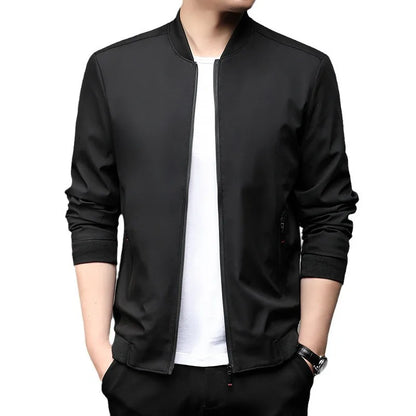 Chaquetas de alta calidad para hombre, chaqueta informal inteligente con cuello de béisbol, abrigo ajustado, prendas de vestir exteriores de Color sólido, primavera y otoño
