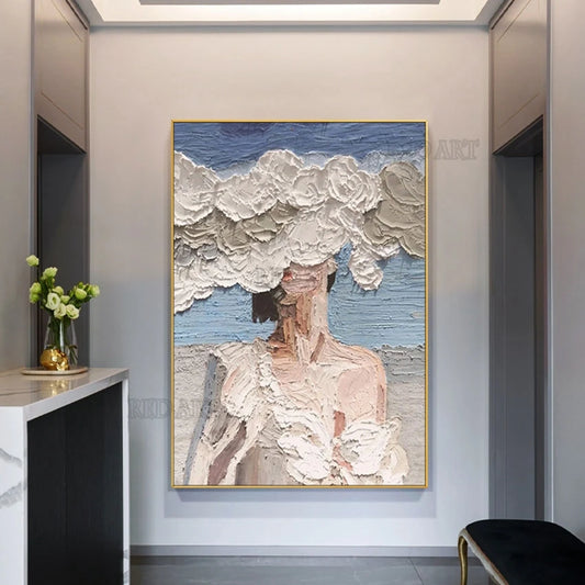 Pintura al Óleo Hecha a Mano de Rostro de Mujer, Cuadros para Pared, Arte en Lienzo, Obra de Arte Moderna Grande, Decoración para Sala de Estar y Hogar
