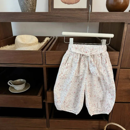 Pantalones informales finos para niñas, novedad de verano, pantalones con cordón de encaje para niños, pantalones de fondo coreanos