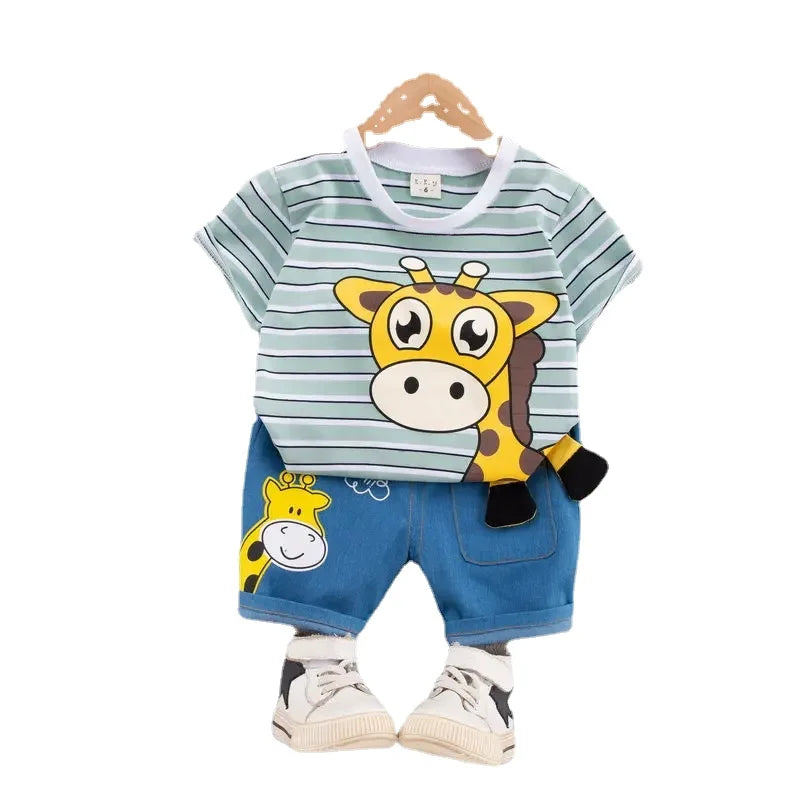 Ropa de verano para niños, camiseta de dibujos animados, pantalones cortos, 2 unids/set, trajes deportivos de ocio para niños pequeños, chándales de algodón para bebés de 0 a 5 años