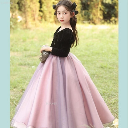 Vestido de fiesta de manga larga para niñas, ropa nueva, vestido hinchado para actuación, desfile, vestidos formales de celebración, disfraz