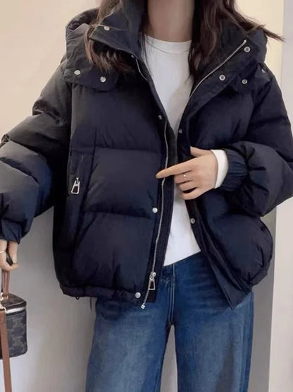 High Quality Thickened Hooded down Cotton Jacket for Autumn Winter Short Stylish Versatile Small Size Teenage Girl Coat