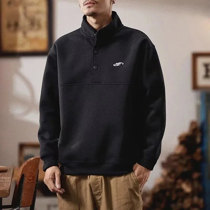 Otoño de los hombres de la letra impresa botón sudadera Stand Collar Patchwork pulóver sudaderas con capucha 2025 nuevo Casual Y2K manga larga Sudaderas