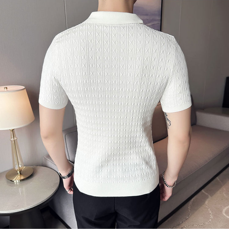 Polo de manga corta de punto Jacquard para hombre, camiseta de Golf con solapa de moda, ajustada, nueva