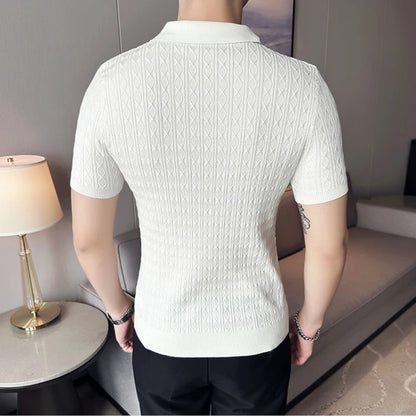 Polo de manga corta de punto Jacquard para hombre, camiseta de Golf con solapa de moda, ajustada, nueva