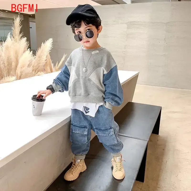 Conjuntos de Ropa de Moda para Bebés de 2 a 8 Años, Primavera Otoño 2026, Traje de Mezclilla Estilo Coreano para Niños, Conjunto de Dos Piezas, Top + Pantalón