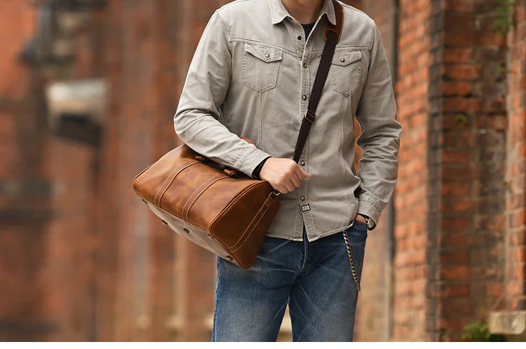 GURO-bolsos de viaje Retro de cuero de vaca para hombre y mujer, bolso de mano de cuero genuino, bolsa de Fitness de fin de semana de lujo, equipaje de viaje corto
