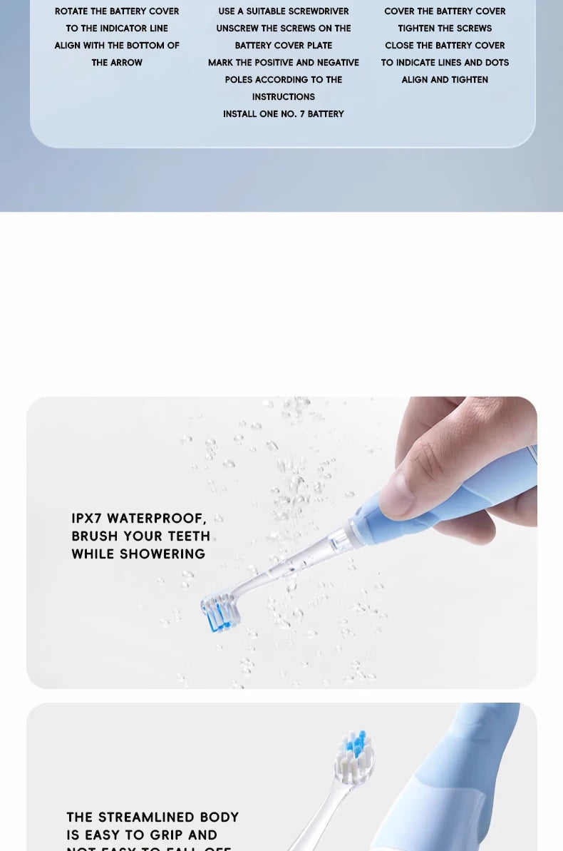 Cepillo de dientes eléctrico sónico para niños de 1 a 15 años, cuidado dental primario profesional, IPX7, resistente al agua, cerdas suaves DuPont