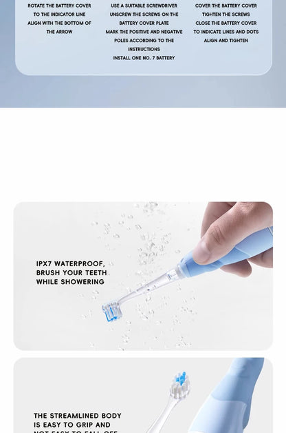 Cepillo de dientes eléctrico sónico para niños de 1 a 15 años, cuidado dental primario profesional, IPX7, resistente al agua, cerdas suaves DuPont